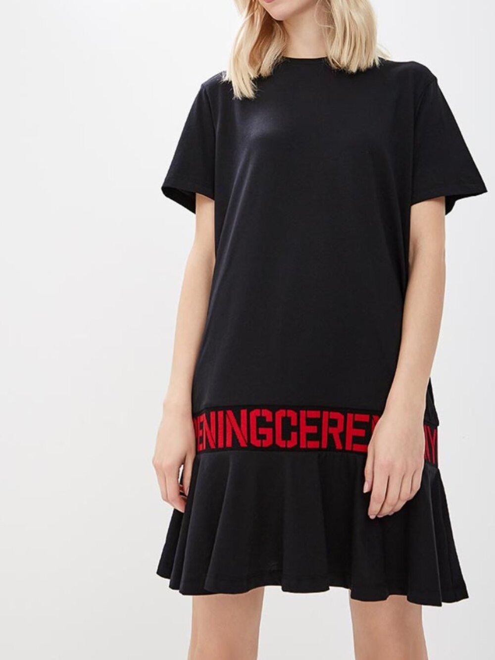 Opening Ceremony Black Cotton Flared-Hem Logo T-Shirt Dress